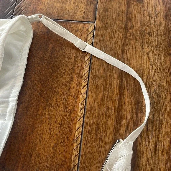 Gentle Fawn Mini Beige Cream Cascading Ruffle Zip Up spaghettini straps dress 6 - Picture 16 of 16